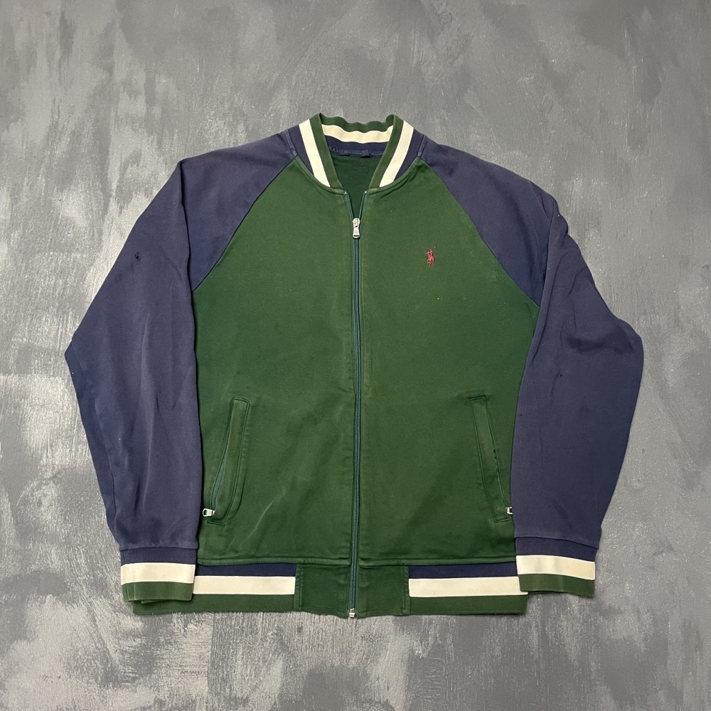 Vintage Varsity Full Zip Sweatshirt Men Large Green Y2K Polo Ralph Lauren